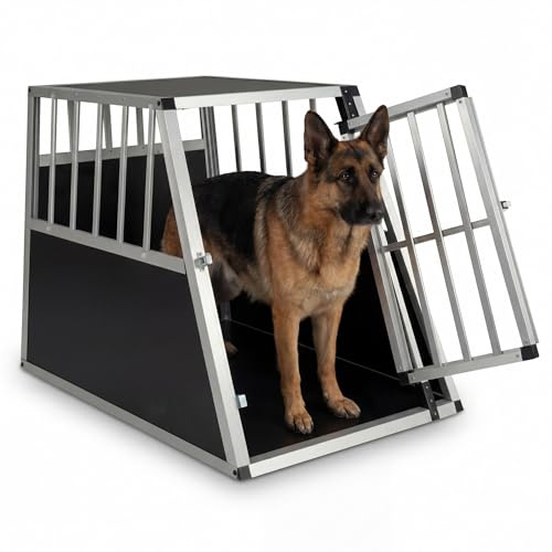 DREAMADE Transportbox Hund Alu, Hundebox Auto Kofferraum (91 x 65x 69cm) | trapezförmig hundetransportbox mit abschließbarer Tür & herausnehmbarer Trennwand ür kleine Hunde & Katzen