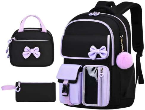 Mochila para Niñas con Lonchera - Juego de Mochila Escolar con de 3 Pi | Conjunto de mochila para niñas con diseño de impermeable, mochila escolar, lonchera, estuche para estudiantes, billetera