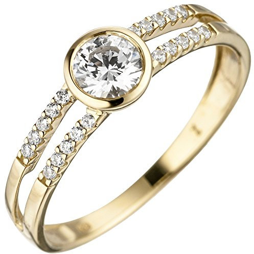 Ring Damenring aus 333 Gold Gelbgold mit 21 Zirkonia weiß Fingerring Goldring, Ringgröße:Innenumfang 60mm ~ Ø19.1mm