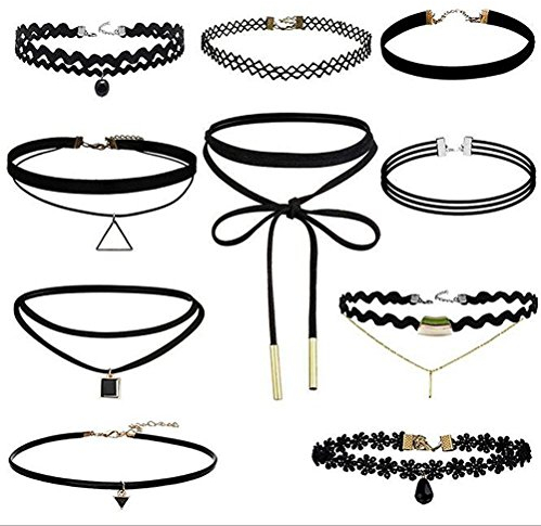 Elegant Rose 10 Pcs Choker Necklace for Women Girls, Black Classic Velvet Stretch Gothic Tattoo Lace