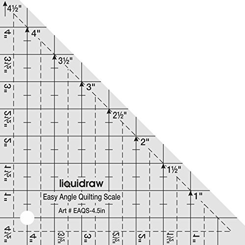 Liquidraw 4.5 Easy Angle Quilting Ruler Template | Made From Durable Clear Acrylic | Useful for Cutting Squares & Triangles | Ideal for Sewing, Dressmaking, Design, Arts & Crafts | Half Inch Markings