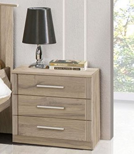 Nachtkonsole in Eiche Bianco mit drei Schubkästen