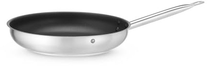 HENDI Bratpfanne, mit Antihaftbeschichtung, geeignet für alle Herdarten, flacher Boden, hitzebeständiger Griff, Aufhängeöse, Universalpfanne, ø320x(H) 58mm, Edelstahl, Aluminium