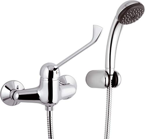 Long Lever Chromed Wall Mounted Shower Mixer Tap Disabled Mobility Easy Use