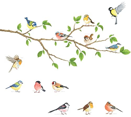 DECOWALL DA-1804 Garten Vögel auf Ast Baum Wandtattoo