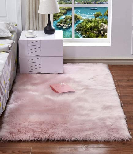 HARESLE Flauschig Weich Teppich,für Wohnzimmer Kinderzimmer Schlafzimmer Langflor Fellimitat Teppich (Rosa/90x160cm)