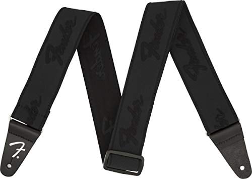 Fender WeighLess Running Logo Guitar Strap, 2in, Black/Black