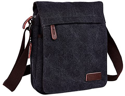 AYES Canvas Messenger Bag Shoulder Bag Laptop Bag Satchel Bag Bookbag Crossbody Bag For Men (Black)