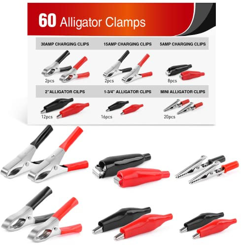 Nilight - 50052R 60 piezas de pinza de cocodrilo de metal surtido de cables de prueba de batería eléctrica conector de pinza de cocodrilo surtido eléctrico clip de carga