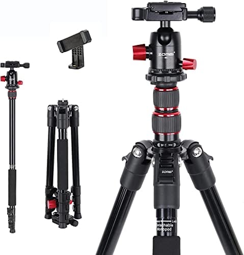 Camera Tripod, ZOMEI M5 Lightweight Aluminum Travel Tripod Monopod, Compact Portable Phone Stand with 360 Degree Ball Head and Carry Bag, Compatible for DSLR Cameras Smartphones