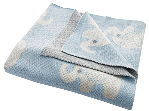 Bio Babydecke 100% Bio-Baumwolle (kbA) GOTS zertifiziert, Elefanten Blau, 80 x 100 cm