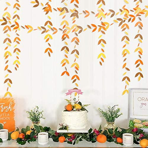 Pink Blume 52 Ft Fall Leaves Garland Party Dekoration Orange Herbst Blätter Papiergirlande Sterne Luftschlangen Blätter Gelb Banner für Halloween Thanksgiving Party Dekoration