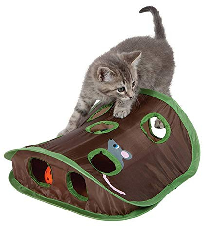 GOTOTOP Mouse Hunt Cat Toys, 9 Holes Interactive Indoor Toy with Bell Ball Mice Toy Hide & Seek Game Pop-up Collapsible Exercise Toy for Kitten Cat