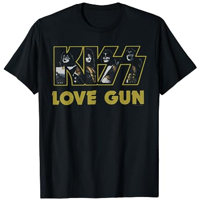 KISS – Love Gun Logo T-Shirt Schwarz S Klassische Passform Crew Neck Halbarm Frauen Damen Unisex Kinder T-Shirt