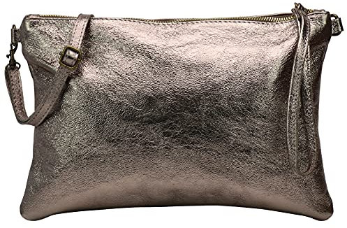 SH Leder Echtleder Umhängetasche Clutch im vintage look mittelgross Tasche Abendtasche 33x22cm Clara G396 (Bronze)