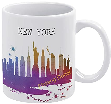 Fhdang Decor Tasse à café New York Skyline, New York Cityskape City, idée cadeau, tasse à thé, tasse de voyage, tasse cadeau de Noël, 325 ml