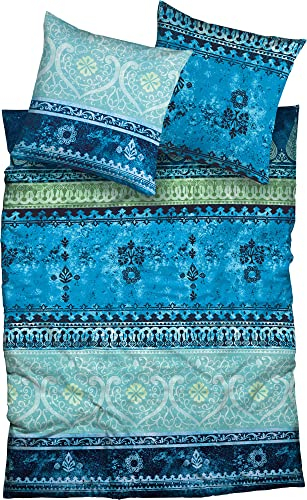 Casatex Bettwäsche Indi Satin blau-türkis Größe 1x 155x220 cm + 1x 40x80 cm