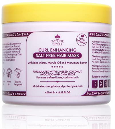 Lockenverstärkende Haarmaske für lockiges Haar von Nature Spell 400 ml - angereichert mit Reiswasser und Leinsamen, für alle Lockenarten, sulfatfreie