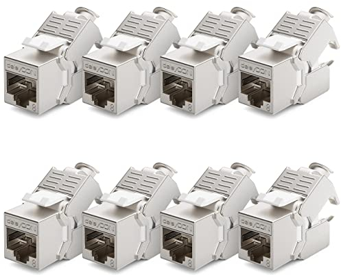 deleyCON 8x CAT 8 Keystone Jack Modul Patchkabel Netzwerkkabel Optimal für CAT8 CAT7 CAT7a Verlegekabel Verbinder STP Schirmung RJ45 Buchse Netzwerk Patchpanel Keystonehalterung Erweiterung