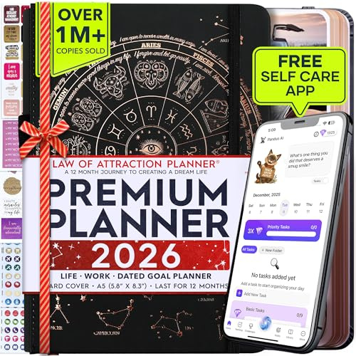 Law of Attraction Terminplaner 2026 – Wochen- & Monatsplaner Januar–Dezember | Life Organizer für Ziele, Produktivität & Achtsamkeit | Dankbarkeitstagebuch, Sticker & Geschenkbox