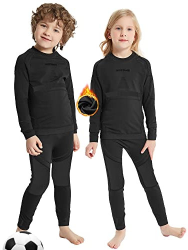 NOOYME Funktionsunterwäsche Kinder Skiunterwäsche Kinder Thermounterwäsche Kinder Atmungsaktiv & Hautfreundlich Sportunterwäsche Kinder Fussball, ExtraWarm Schwarz (122/128) 120-125cm