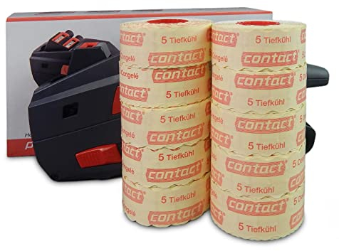 SET Contact Premium Datumsauszeichner 8.26 DT Focus inkl. 10 Rollen Preisetiketten - mindestens haltbar bis Tiefkühl | Contact Preisauszeichner | HUTNER
