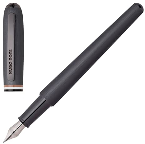 Hugo Boss Contour Iconic Füllfederhalter aus Messing und Aluminium in der Farbe Schwarz, Länge: 13,6cm, Federstärke: M, HSH3412D