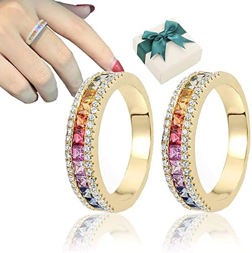 Oaiyeie Diakiane Regenbogen-Turmalin Spinni-Ring, Kristall-Quarz-Ionix-Ring mit Geschenkbox (Gold)