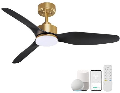 Hoenofly Smart Ceiling Fan Black Gold with Remote Light Control, 48 Inch, Dimmable LED Light with DC Motor, Modern Ultra Quiet 6 Speed QT664-52-BG
