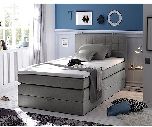 Lomadox Boxspringbett 120x200cm mit Bettkasten | Jugendbett in grau