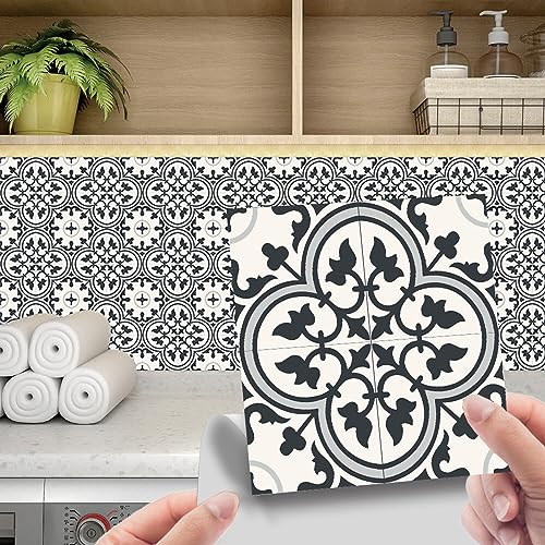 Fliesenaufkleber Bad 15x15 CM Schwarz Weiß 3D Selbstklebende Deko Wandaufkleber Fliesensticker für Küche und Badzimmer Vinyl Selbstklebend Wasserdichtküchenrückwand（10 Stück）
