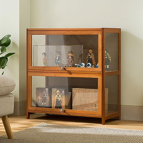 ZMHPLKH glasvitrine vitrine vitrinenschrank sammlervitrine hergestellt aus natürlicher Bambusrahmen Flip-Schranktür-Design, versiegelt und staubdicht, mehrere Größen 70 * 32 * 73CM Brown