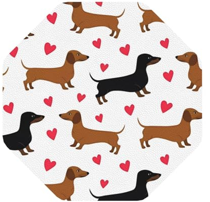 Untersetzer mit romantischem Dackel-Druck, 6 Stück, Leder, hitzebeständig, wiederverwendbar, für Tischschutz, Büro, Restaurant, Zuhause, Geschenke