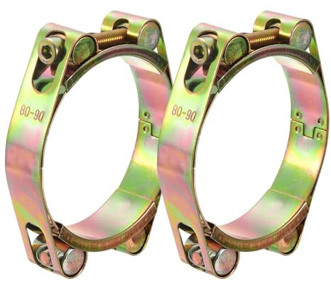 sourcing map 2Pcs T-Bolt Hose Clamps, 80-90mm/3.15-3.54 ID Range, Carbon Steel Radiator Hose Clamp Intake Clamp for Truck Exhaust