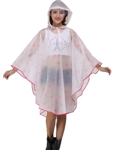 Ceestyle Raincoat Cape de Pluie Femme Portable EVA Manteau Imperméable Poncho à Capuche Moto/vélo Bâche Environnement pour Voyage/Camping/Randonnée/Vacances (Lips red)