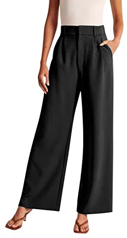 Jogging Hosen Hohe Taille Stoffhose Damen Schwarz Business Bequeme Elastisch Relaxhose High Waist Locker Weites Bein Jogginghose Outdoor Hose Extra Lang Damenhose Baggy Elegant (ZA-Black, L)