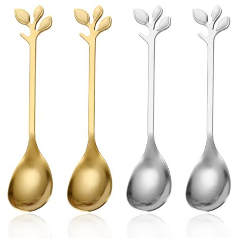 4 Pezzi Cucchiaini da Caffè in Acciaio Inox Cucchiaino da Gelato Cucchiai per Dessert Cucchiaini Caffè dal Design Elegante e Moderno
