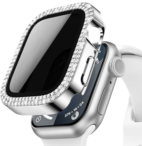 Neitra Privacidad Protector Pantalla Funda para Apple Watch 44mm Series SE 2023/6/5/4, Carcasa Protector Bling Diamond con HD Anti-Spy Película de Cristal Templado, Funda protectora para iWatch 44mm