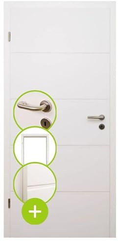 HORI® Zimmertür Komplettset I Weißlack RAL 9010 I inkl. Zarge und Türdrücker I Röhrenspan Eckkante I mit Buntbartschloss oder WC-Schloss I I 1985 x 735 x 300 mm I DIN links