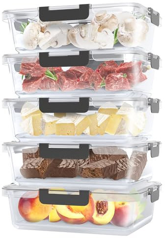 Avalo Glas Frischhaltedosen met Deckel - Meal Prep Trays - Glasbehälter mit Deckel Glas - Vorratsdosen Set - 5 Stück 1060ml