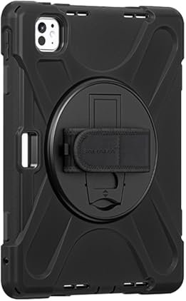 Sahara Robuste Schutzhülle für iPad Pro (M4) 11 Zoll 2024, stoßfest, robust, mit Displayschutzfolie, Ständer, Handschlaufe, drehbarer Griff, dreifach gehärtetes TPU, Scorpion Black (TB00400)