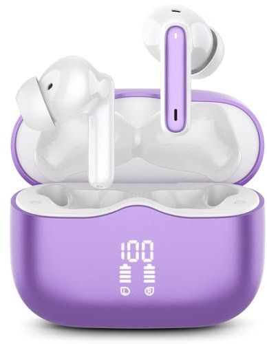 Wireless Earbuds, Bluetooth 5.3 Headphones Wireless Earphones, In Ear buds Wireless Earbuds, 4 ENC Noise Cancelling Mic Wireless Headphones, IP7 Waterproof, 40H Playtime, Mini Ultra Light, Dark Purple