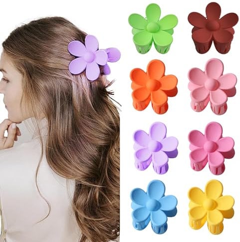 Flower Hair Claw Clips, 8PCS Matte Flower Hair Clips, Non Slip Big Hair Accessories, Strong Hold Hair Jaw Clamps for Women Girls