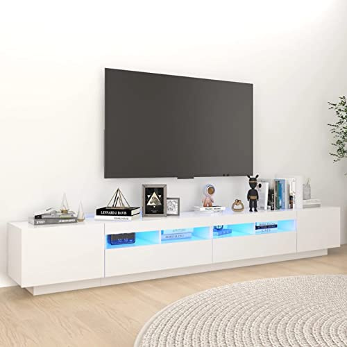 Keyroto TV Schrank led TV Schrank 260 cm Lowboard Holz TV Board TV lowboard Fernsehschrank für Wohnzimmer-Weiß-260 x 35 x 40 cm