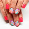 Hebterrka 24 Stück Quadratische Press-on Nägel, Kurze Künstliche Nägel mit Buntem Blumen-Design, Orange-Rote Glänzende Acrylnägel, Vollständige Abdeckung