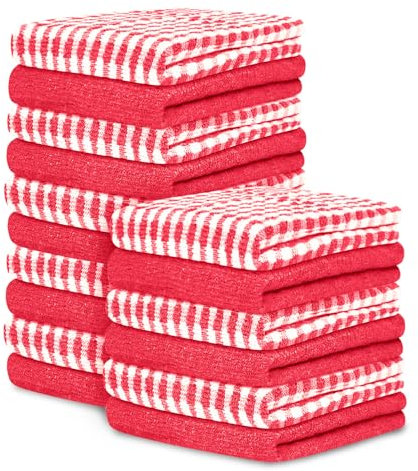 GC GAVENO CAVAILIA Large Tea Towels Pack of 16 | 46 x 65 Cm Red Check Kitchen Towels | Absorbent Cotton/Polyester Dish Cloths For Washing & Cleaning