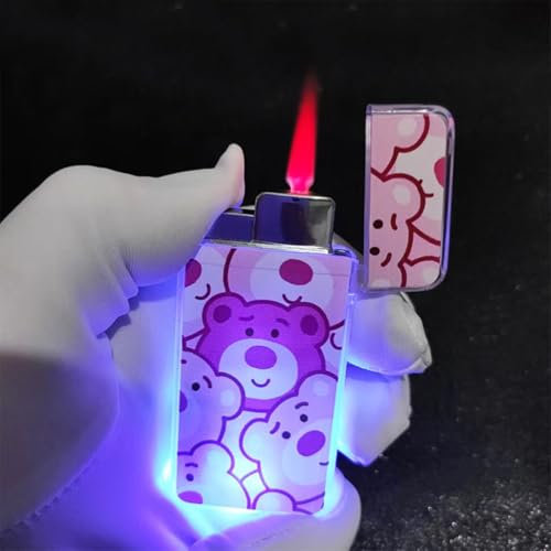 Mini briquet coupe-vent à flamme rose, briquet torche au butane for fille mignonne, chambre à gaz transparente visible avec lumières clignotantes colorées, cadeau de vacances for les femmes, Thanksgiv