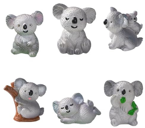 LGWJHCY Miniature Koala Figurines, 6 Mixed Colors, Koala Animal Figures, Perfect for Decorating Book Shelves, Cake Decorations, Miniature Fairy Garden Decorations