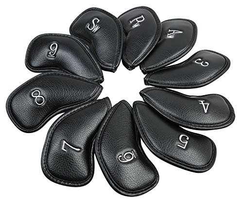 Golf Builder 10pcs/Set Black Leather Golf Iron Head Covers 3-9 Sw Pw Aw Fit Right Hand Irons
