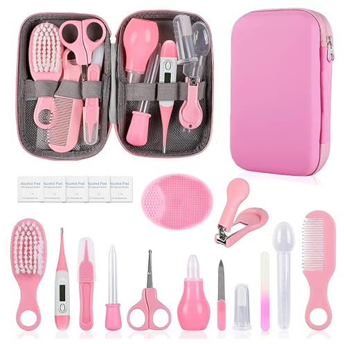 Qunlions life Infant Safety Care Set with Hair Brush Comb Nail Clipper, Baby Essentials Kit for Newborn Girls Boys (Pink)